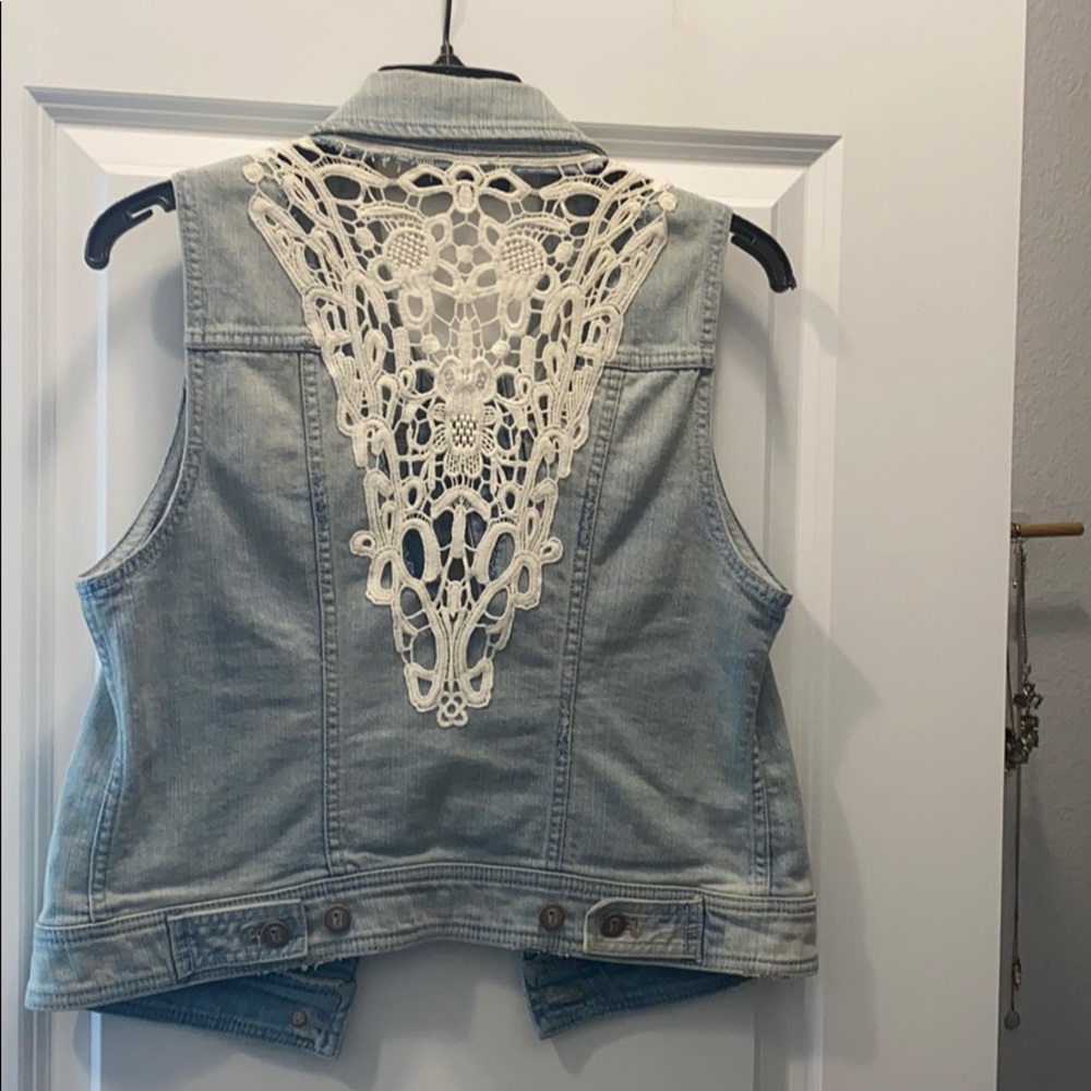 Anthropologie Lace & Denim Vest